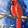 Come and be part of this enchanting winter cardinal painting session, featuring a cardinal perched on a snow-covered branch against a stunning blue background adorned with delicate snowflakes.